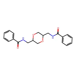 N-[[5-(benzamidomethyl)-1,4-dioxan-2-yl]methyl]benzamide structure