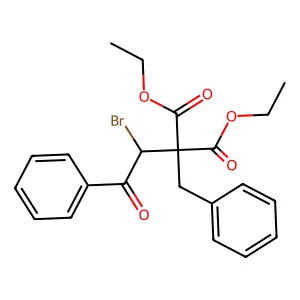 Diethyl benzyl(1-bromo-2-oxo-2-phenylethyl)propanedioate structure