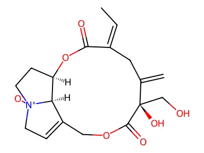 (1R,7S,17R)-4-ethylidene-7-hydroxy-7-(hydroxymethyl)-6-methylidene-14-oxido-2,9-dioxa-14-azoniatricyclo[9.5.1.014,17]heptadec-11-ene-3,8-dione structure