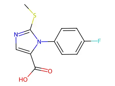 1-(4-fluorophenyl)-2-(methylsulfanyl)-1H-imidazole-5-carboxylic acid structure