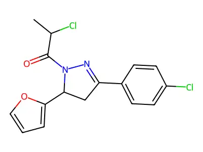 2-chloro-1-[3-(4-chlorophenyl)-5-(furan-2-yl)-4,5-dihydro-1H-pyrazol-1-yl]propan-1-one structure