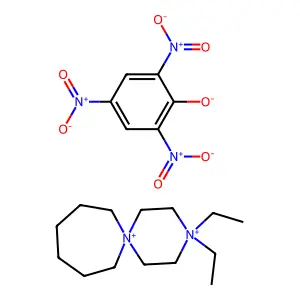 3,3-Diethyl-3,6-diazoniaspiro[5.6]dodecane;2,4,6-trinitrophenolate structure