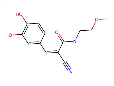 2-cyano-3-(3,4-dihydroxyphenyl)-N-(2-methoxyethyl)prop-2-enamide structure