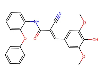 (E)-2-cyano-3-(4-hydroxy-3,5-dimethoxyphenyl)-N-(2-phenoxyphenyl)prop-2-enamide structure