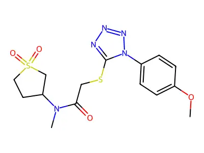 N-(1,1-dioxothiolan-3-yl)-2-[1-(4-methoxyphenyl)tetrazol-5-yl]sulfanyl-N-methylacetamide structure