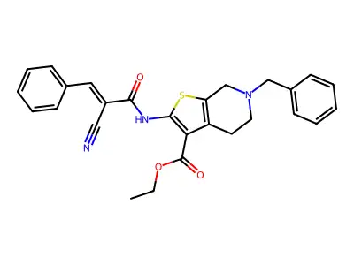 ethyl 6-benzyl-2-(2-cyano-3-phenylprop-2-enamido)-4H,5H,6H,7H-thieno[2,3-c]pyridine-3-carboxylate structure