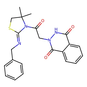 2-[2-[4,4-Dimethyl-2-[(phenylmethyl)imino]-3-thiazolidinyl]-2-oxoethyl]-2,3-dihydro-1,4-phthalazinedione structure
