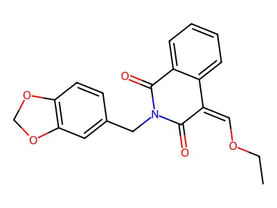 (4E)-2-(1,3-benzodioxol-5-ylmethyl)-4-(ethoxymethylidene)isoquinoline-1,3-dione structure