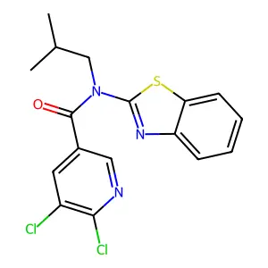 N-(1,3-benzothiazol-2-yl)-5,6-dichloro-N-(2-methylpropyl)pyridine-3-carboxamide structure
