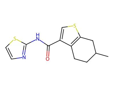 6-methyl-N-(thiazol-2-yl)-4,5,6,7-tetrahydrobenzo[b]thiophene-3-carboxamide structure