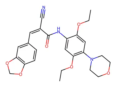 3-(1,3-benzodioxol-5-yl)-2-cyano-N-(2,5-diethoxy-4-morpholin-4-ylphenyl)prop-2-enamide structure
