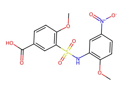 4-Methoxy-3-[(2-methoxy-5-nitrophenyl)sulfamoyl]benzoic acid structure