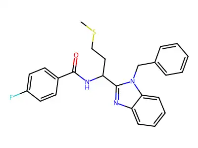 N-[1-(1-benzyl-1H-benzimidazol-2-yl)-3-(methylsulfanyl)propyl]-4-fluorobenzamide structure
