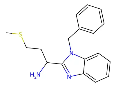 1-(1-Benzylbenzimidazol-2-yl)-3-methylsulfanylpropan-1-amine structure