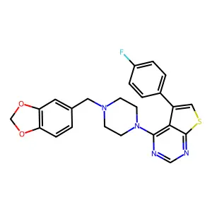 1-[(2H-1,3-benzodioxol-5-yl)methyl]-4-[5-(4-fluorophenyl)thieno[2,3-d]pyrimidin-4-yl]piperazine structure