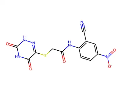 N-(2-Cyano-4-nitrophenyl)-2-((3,5-dioxo-2,3,4,5-tetrahydro-1,2,4-triazin-6-yl)thio)acetamide structure