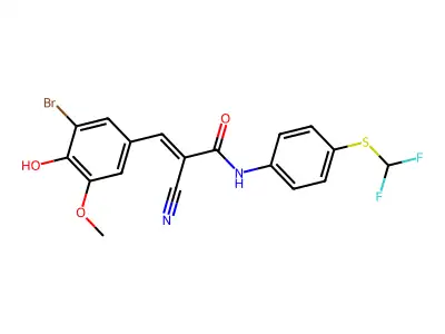 (E)-3-(3-bromo-4-hydroxy-5-methoxyphenyl)-2-cyano-N-[4-(difluoromethylsulfanyl)phenyl]prop-2-enamide structure