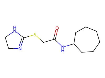 N-cycloheptyl-2-(4,5-dihydro-1H-imidazol-2-ylsulfanyl)acetamide structure
