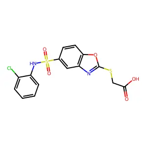 [(5-{[(2-Chlorophenyl)amino]sulfonyl}-1,3-benzoxazol-2-yl)thio]acetic acid structure