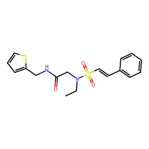 2-(N-ethyl-2-phenylethenesulfonamido)-N-[(thiophen-2-yl)methyl]acetamide structure