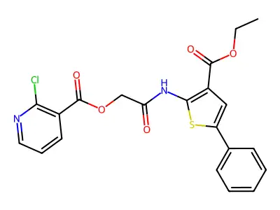 (3-ethoxycarbonyl-5-phenyl-thiophen-2-yl)carbamoylmethyl 2-chloropyridine-3-carboxylate structure
