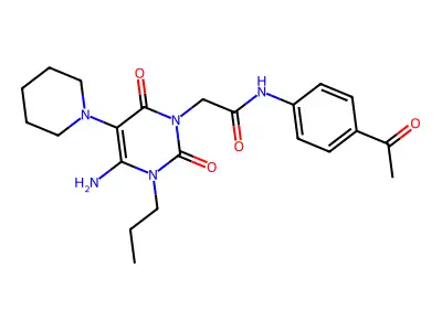 N-(4-acetylphenyl)-2-(4-amino-2,6-dioxo-5-piperidin-1-yl-3-propylpyrimidin-1-yl)acetamide structure