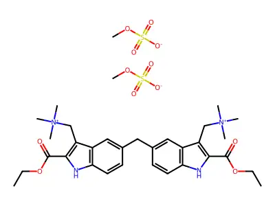 Bis(3-dimethylaminomethyl-2-ethoxycarbonyl-5-indolyl)methane methosulfate structure
