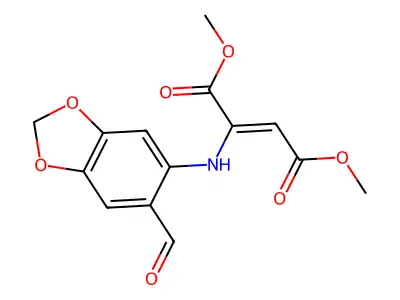 Dimethyl 2-[(6-formyl-1,3-benzodioxol-5-yl)amino]but-2-enedioate structure