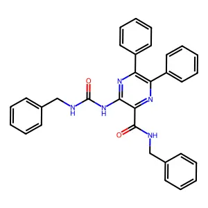 N-benzyl-3-(benzylcarbamoylamino)-5,6-diphenylpyrazine-2-carboxamide structure