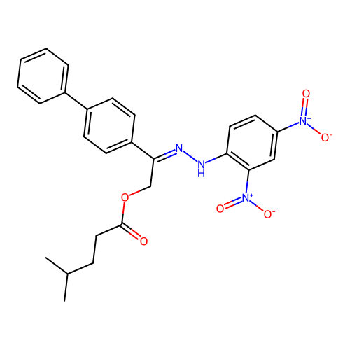 [(2Z)-2-[(2,4-dinitrophenyl)hydrazinylidene]-2-(4-phenylphenyl)ethyl] 4-methylpentanoate structure