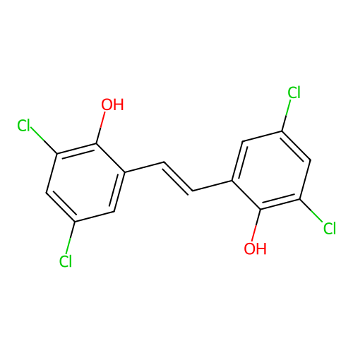 2,4-dichloro-6-[(E)-2-(3,5-dichloro-2-hydroxyphenyl)ethenyl]phenol structure