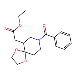 Ethyl 2-(8-benzoyl-1,4-dioxa-8-azaspiro[4.5]decan-6-yl)acetate structure