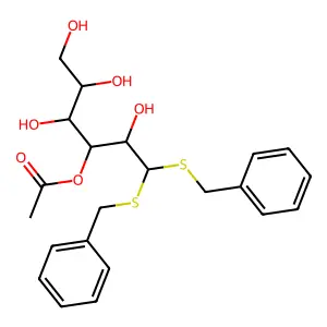 [1,1-Bis(benzylsulfanyl)-2,4,5,6-tetrahydroxyhexan-3-yl] acetate structure
