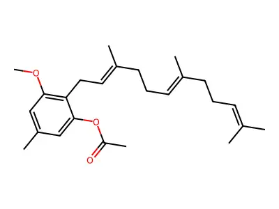 Phenol, 3-methoxy-5-methyl-2-(3,7,11-trimethyl-2,6,10-dodecatrienyl)-, acetate, (E,E)- structure