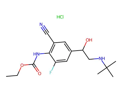 Ethyl (2-cyano-4-(2-t-butylamino-1-hydroxyethyl)-6-fluorophenyl)carbamate hydrochloride structure