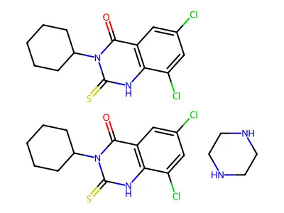 6,8-Dichloro-3-cyclohexyl-2-sulfanylquinazolin-4(3H)-one--piperazine (2/1) structure
