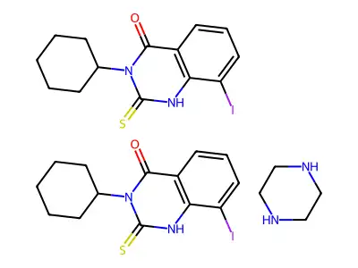 4(1H)-Quinazolinone, 2,3-dihydro-3-cyclohexyl-8-iodo-2-thioxo-, compd with piperazine (2:1) structure