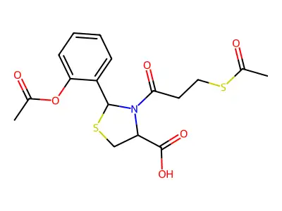 (4R)-2-(2-Acetoxyphenyl)-3-(S-acetyl-3-mercaptopropanoyl)-4-thiazolidinecarboxylic acid structure