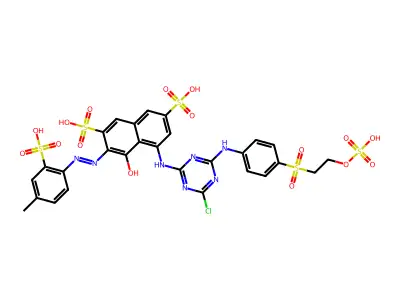 2,7-Naphthalenedisulfonic acid, 5-((4-chloro-6-((4-((2-(sulfooxy)ethyl)sulfonyl)phenyl)amino)-1,3,5-triazin-2-yl)amino)-4-hydroxy-3-((4-methyl-2-sulfophenyl)azo)-, tetrasodium salt structure