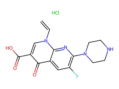 6-Fluoro-1,4-dihydro-4-oxo-7-(1-piperazinyl)-1-vinyl-1,8-naphthyridine-3-carboxylic acid HCl structure