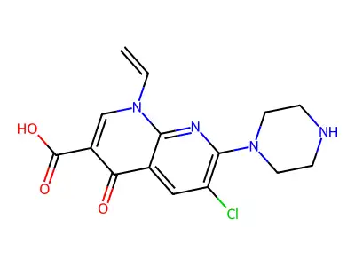 1,8-Naphthyridine-3-carboxylic acid, 1,4-dihydro-6-chloro-1-ethenyl-4-oxo-7-(1-piperazinyl)- structure