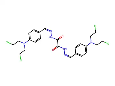 N,N'-bis[[4-[bis(2-chloroethyl)amino]phenyl]methylideneamino]oxamide structure