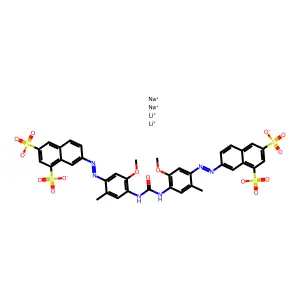 1,3-Naphthalenedisulfonic acid, 7,7'-(carbonylbis(imino(5-methoxy-2-methyl-4,1-phenylene)azo))bis-, lithium sodium salt structure