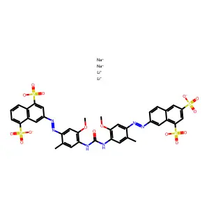 1,3-Naphthalenedisulfonic acid, 7-((4-((((4-((4,8-disulfo-2-naphthalenyl)azo)-2-methoxy-5-methylphenyl)amino)carbonyl)amino)-5-methoxy-2-methylphenyl)azo)-, lithium sodium salt structure