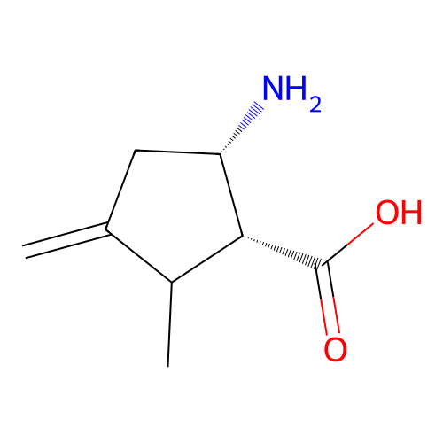 (1R,5S)-5-amino-2-methyl-3-methylene-cyclopentanecarboxylic acid structure