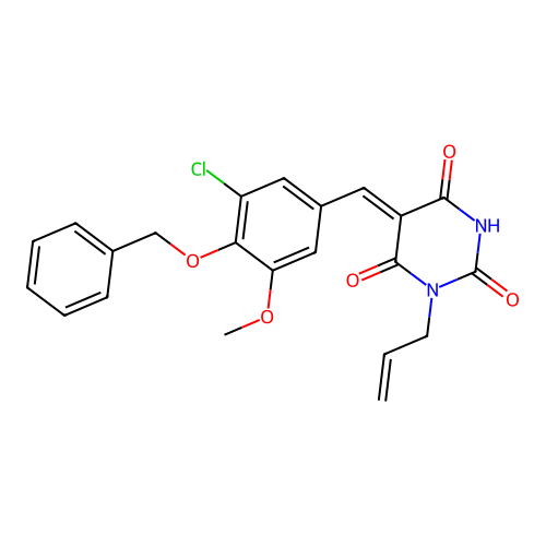 (Z)-1-allyl-5-(4-(benzyloxy)-3-chloro-5-methoxybenzylidene)pyrimidine-2,4,6(1H,3H,5H)-trione structure