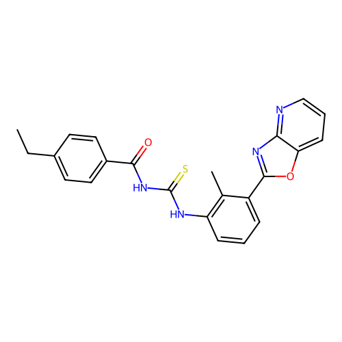 4-ethyl-N-((2-methyl-3-(oxazolo[4,5-b]pyridin-2-yl)phenyl)carbamothioyl)benzamide structure