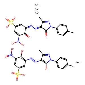 Chromate(3-), bis(3-((4,5-dihydro-3-methyl-1-(4-methylphenyl)-5-(oxo-kappaO)-1H-pyrazol-4-yl)azo-kappaN1)-4-(hydroxy-kappaO)-5-nitrobenzenesulfonato(3-))-, trisodium structure