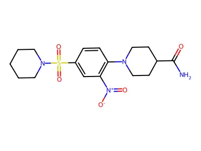 1-(2-Nitro-4-piperidin-1-ylsulfonylphenyl)piperidine-4-carboxamide structure