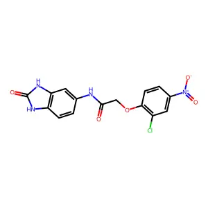 2-(2-chloro-4-nitrophenoxy)-N-(2-oxo-1,3-dihydrobenzimidazol-5-yl)acetamide structure